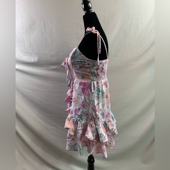 Boho Floral Print Tie Shoulder Ruffle Trim Cami Dress - Picture 8 of 9